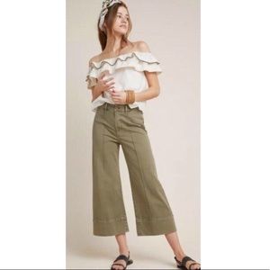 Anthropologie wide leg chino army green